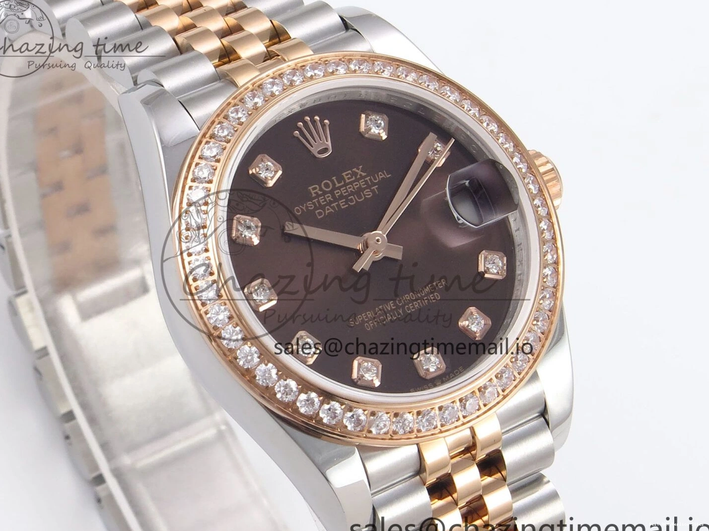 AAA Replica Watches GMF Bracelet SS on Jubilee Dimonds 278381RBR Supportive 1:1 Best 1166 Edition Brown 31 A DateJust Steel 904L RG Dial 0121